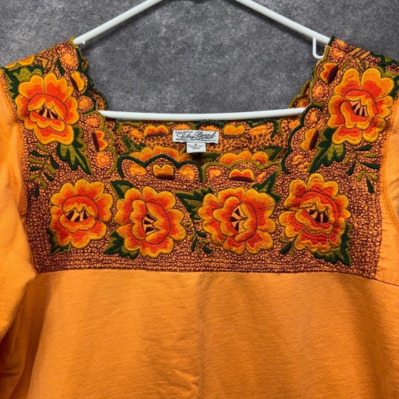 Y2K Lucky Brand Embroidered Square Neck Sweatshirt Womens M Orange Floral Boho - Picture 2 of 11